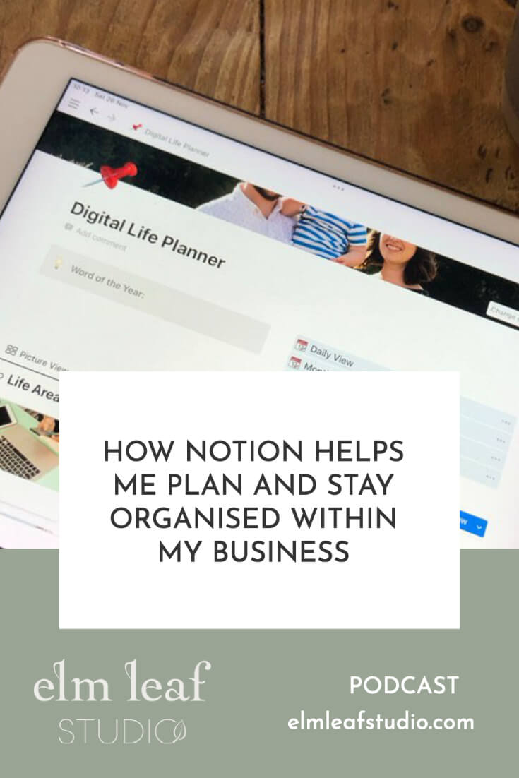 Pin reads 'how Notion helps me plan and stay organised within my business'