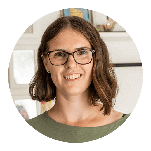 Headshot in circle of brand and website designer Kirsty McGill from Elm Leaf Studio
