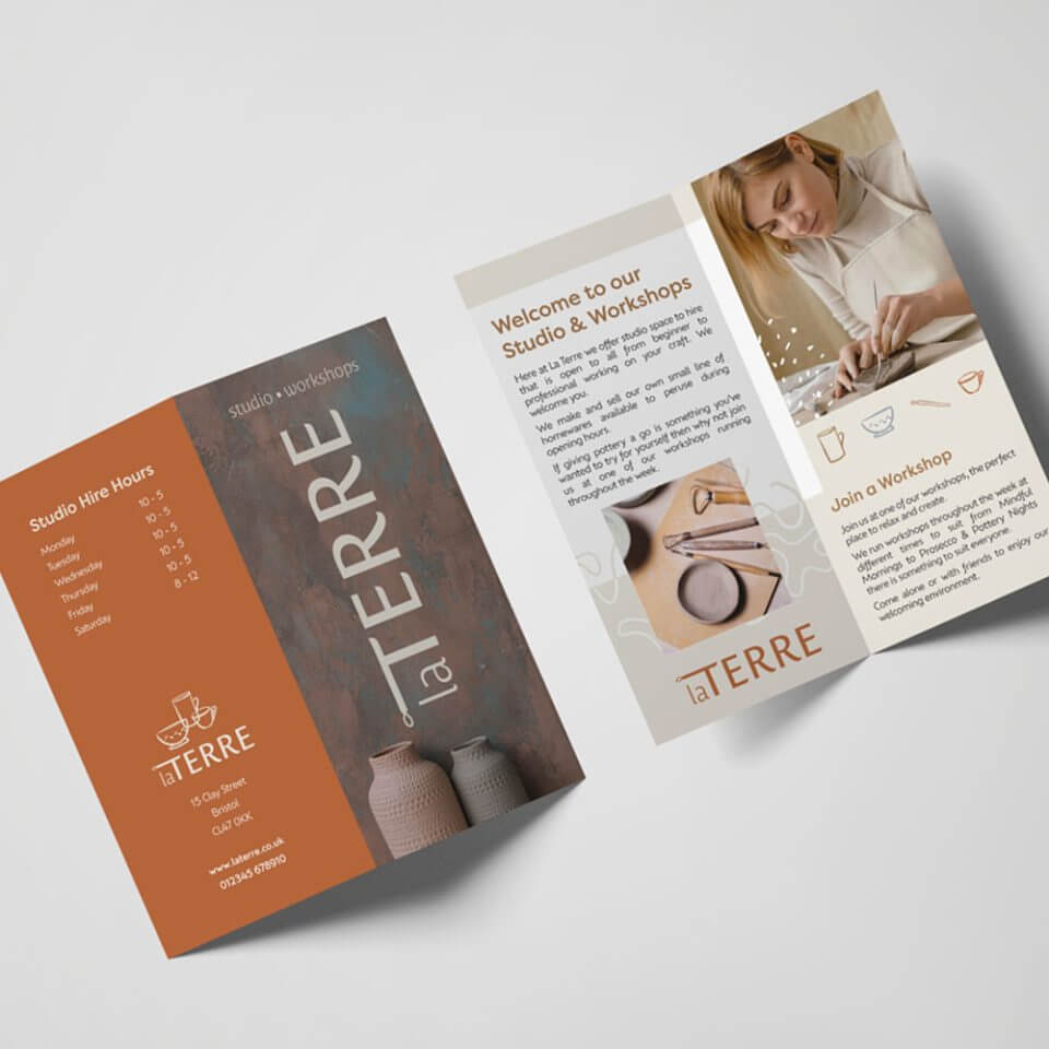 pottery studio leaflet mockup