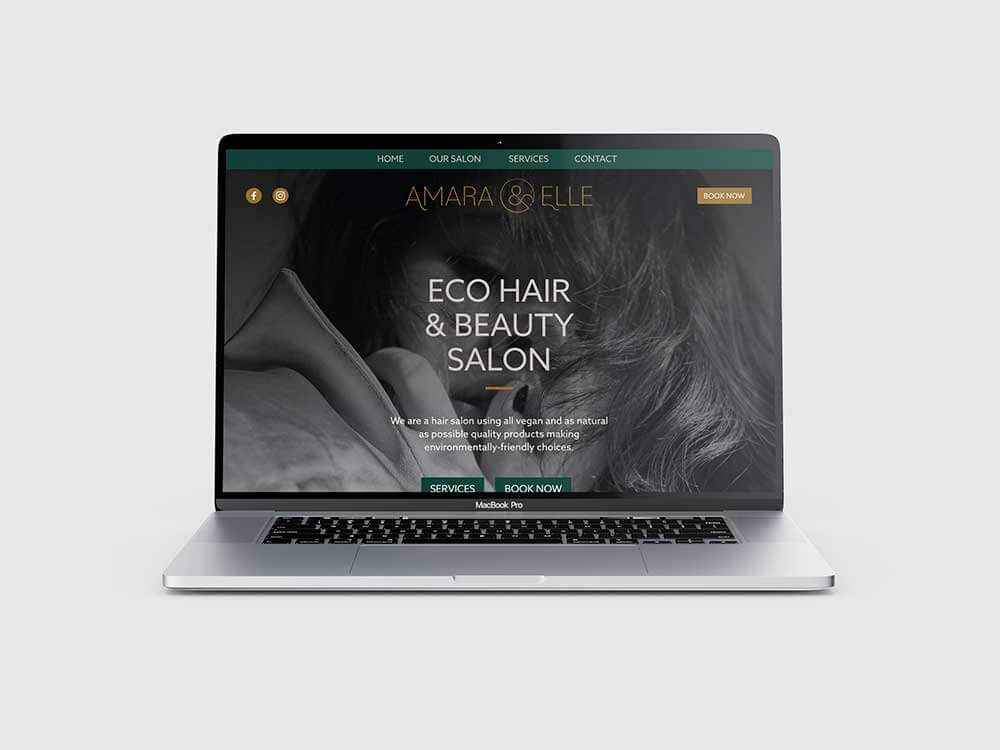 Eco salon website homepage mockup on laptop